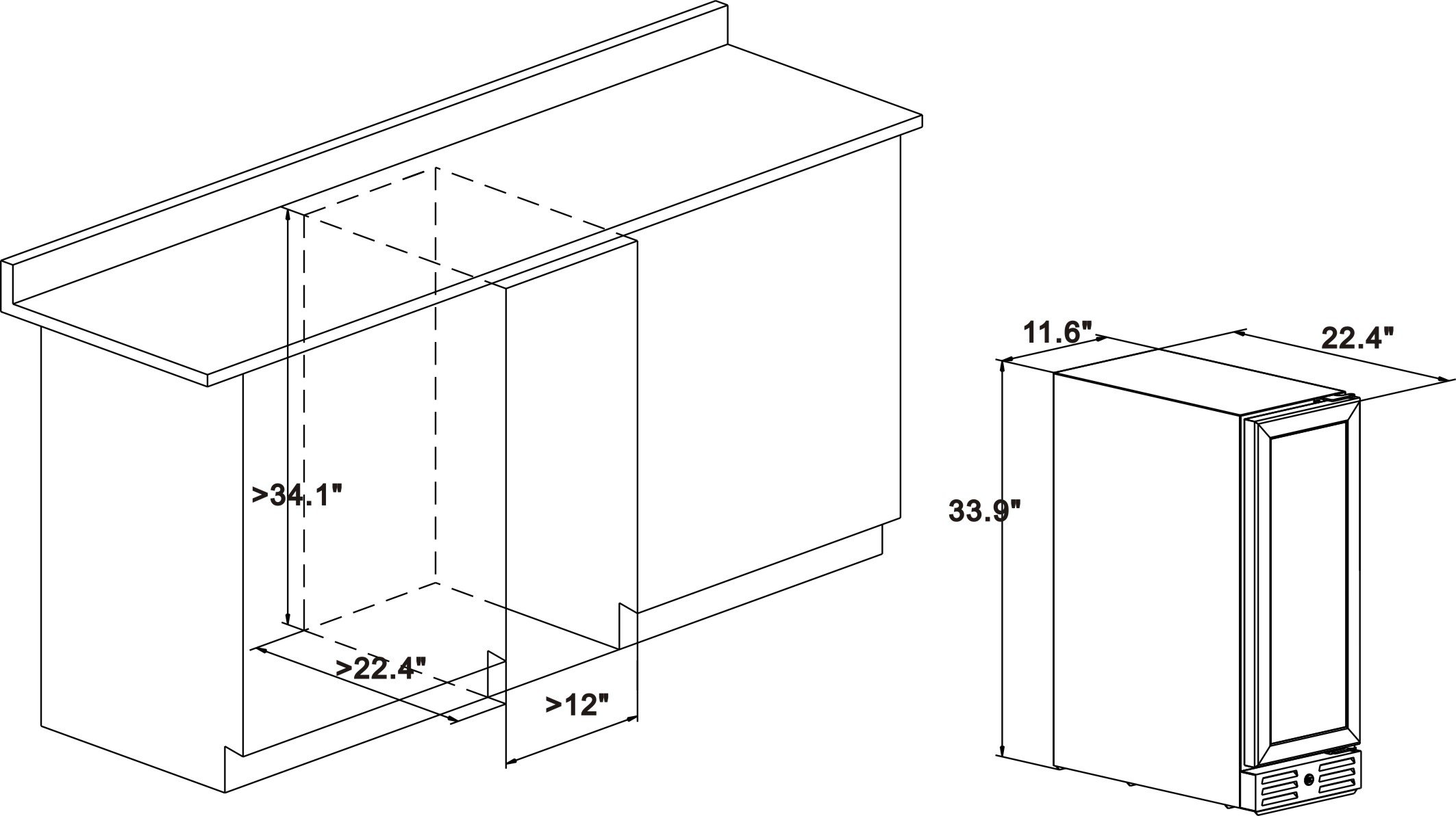 Kalamera 12'' Wine Cooler 18 Bottle Builtin or Freestanding with