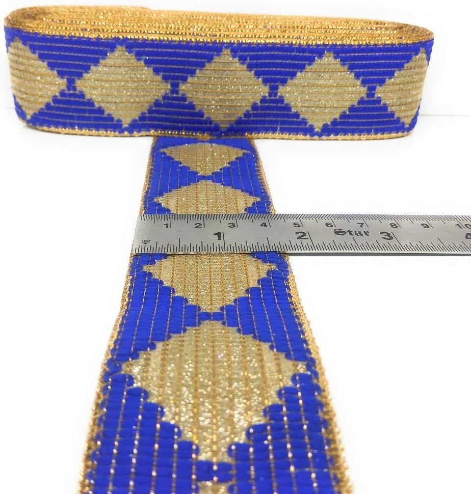 Crisskross delhibazarindia Gotta Lace Border Tassels Fringe, Silk/Zari/Golden/Sky for Dress/Sarees/Lehenga/Suits/Blouses and Craft 4.5cm X 8m Approx (Blue, 4.5cm X 8m)