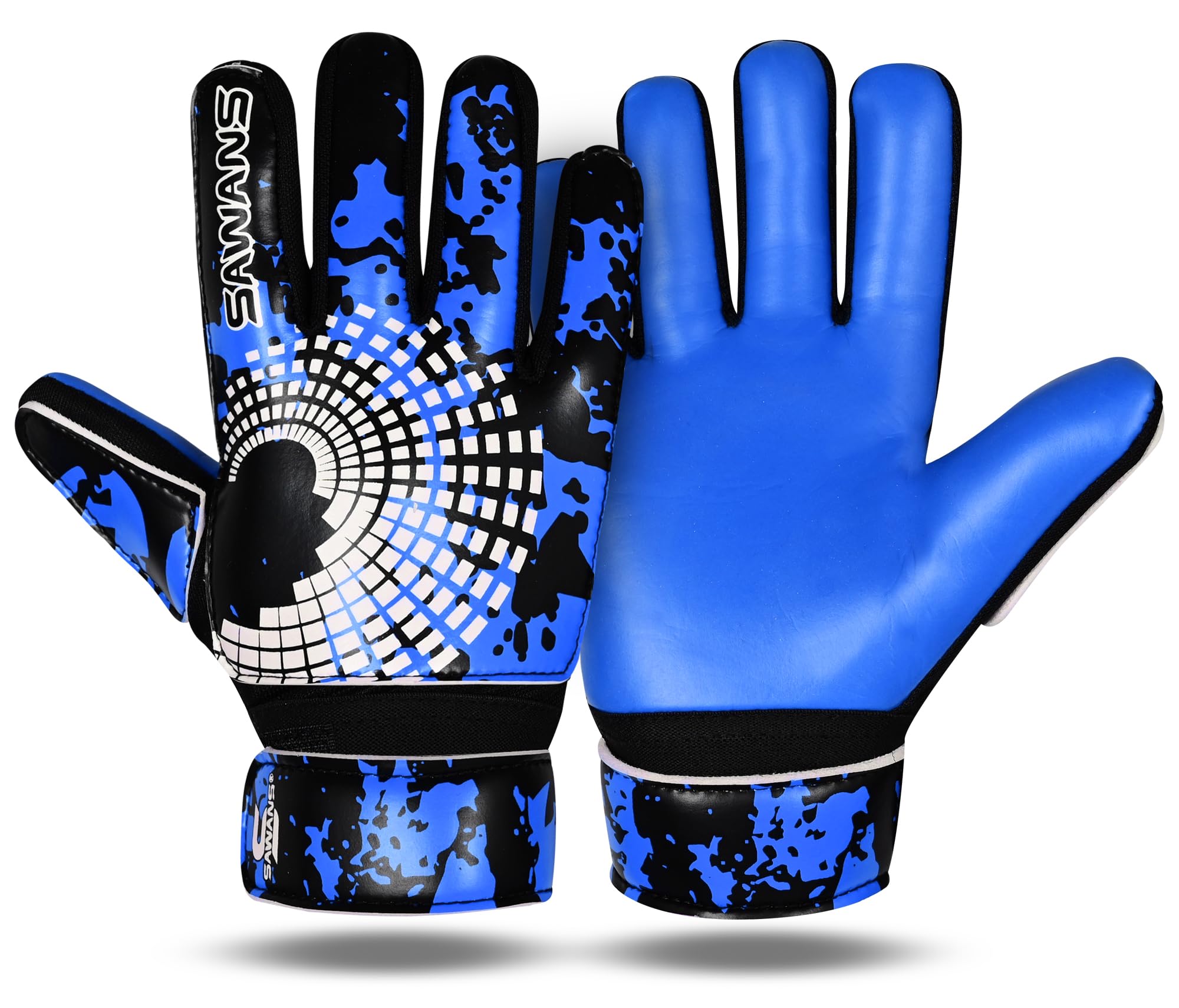 SAWANS Football Goalkeeper Gloves Boys Kids Children Youth Adult Soccer Goalie Gloves Strong Grip Palms Wrist Support Junior Anti Slip (Blue, Size 5 Suitable For 9 to 12 Years Old)