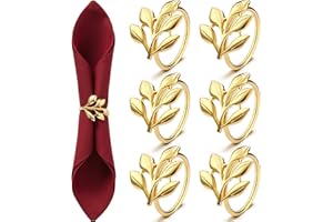 WILLBOND 6 Pieces Leaf Napkin Rings Holders Fall Party Napkin Rings for Christmas Thanksgiving Parties, Wedding Adornment, Table Decoration Accessories (Gold)