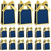 Kolldenn 24 Pcs Small Gift Bags with Bow 6.3 x 3.9 x 2.8 Inch Thank You Gift Bags Elegant Mini Paper Bag with Handles for Wedding Bridal Birthday Baby Shower Bridesmaid Party Favors(Navy Blue)