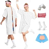 HEFNNG Halloween Patient Gown Costume:Hospital Gown Costume for Funny Shorts Socks and a Bandage for Men Women Couple Halloween Cosplay Dress up Party