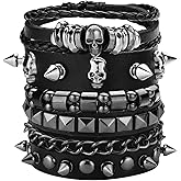 Ulekuke 4 Pcs Punk Bracelets for Men Women Leather Studded Cuff Wristband Set Goth Rock Jewelry Accessories for 80s Outfit Emo Rocker Costume