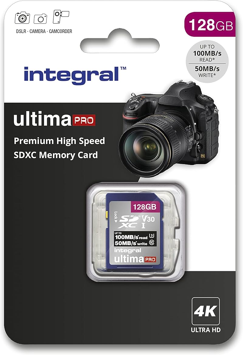 Integral 128GB SD Card U3 V30 UHS-I 100MB/s SDXC Premium High Speed