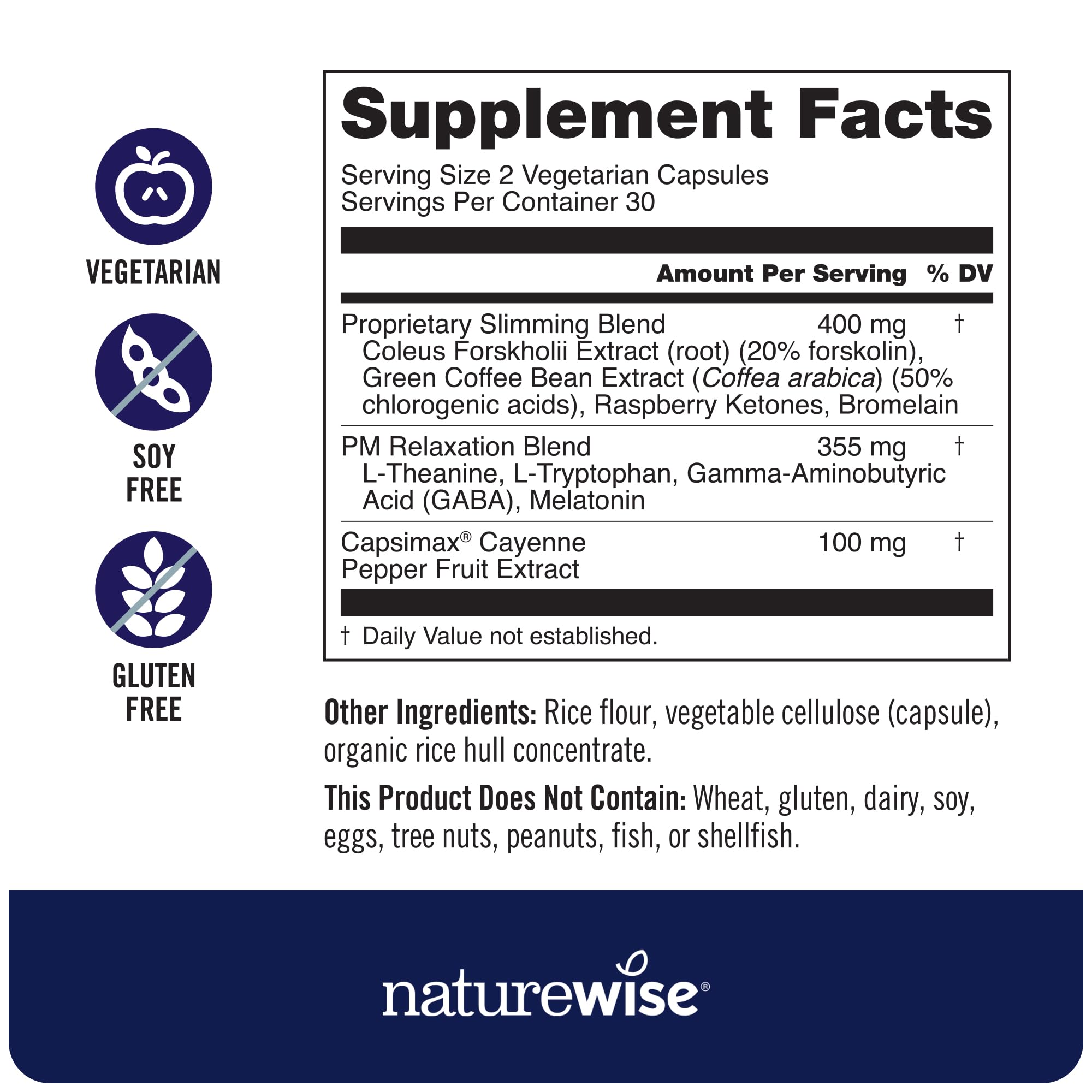 Naturewise Nighttime Fitness Support Supplement & Natural Sleep Aid with Cayenne Extract, Green Coffee Bean, GABA, L-Theanine - Vegetarian, Non-GMO - 60 Capsules[1-Month Supply]