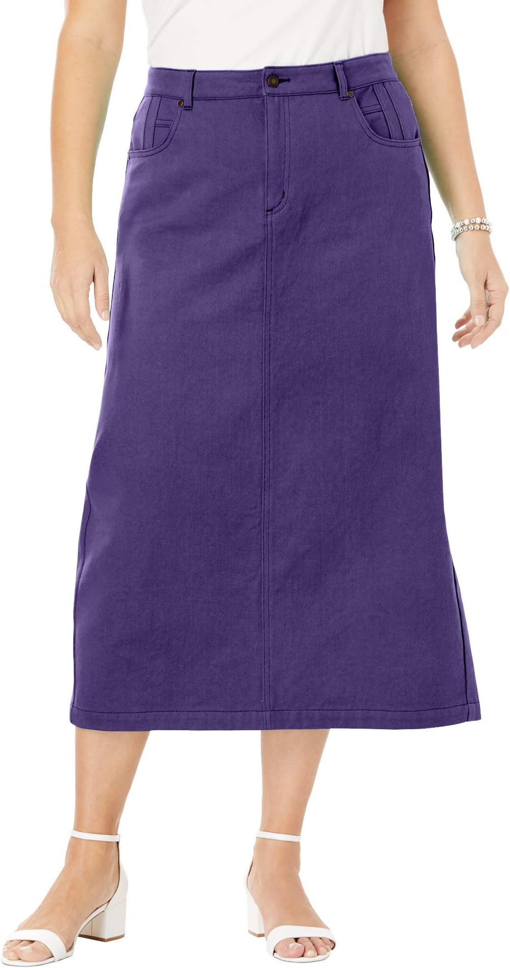 Jessica London Women's Plus Size Classic Cotton Denim Long Skirt