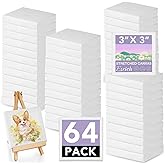 ESRICH Mini Canvases for Painting, 3x3IN Canvas in Bulk 64Pack, 2/5In Profile Small Square Canvas, Blank Canvases are Great for School Projects and Kids Birthday Parties, Home Decor Project.