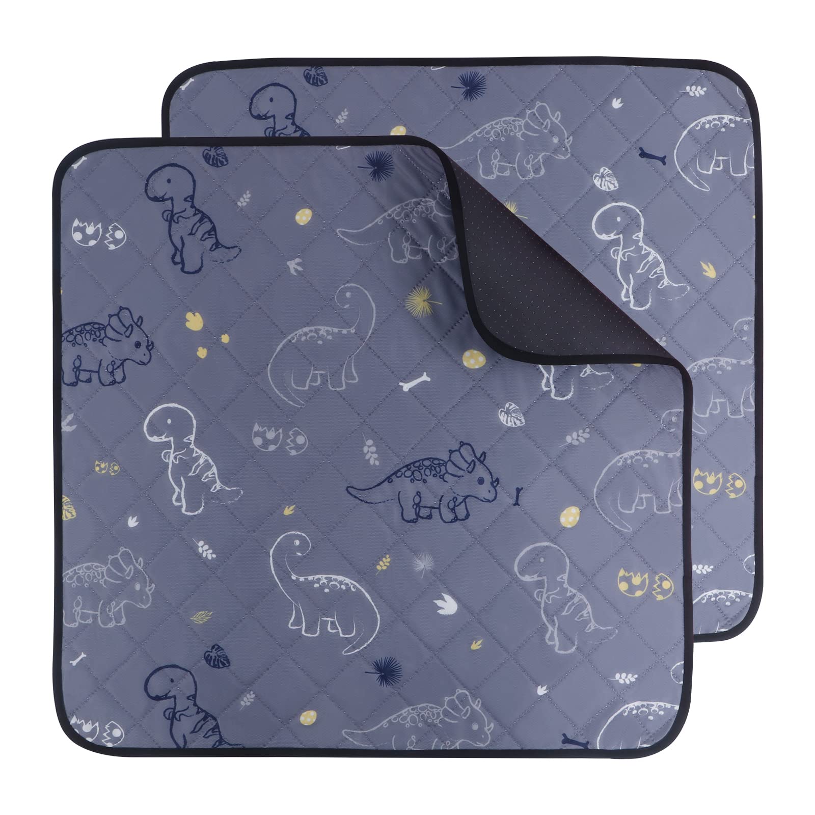 IEUUMLER Washable Pee Pads for Dogs, 2 Pack Waterproof & Non-Slip Pack Whelping Pad, Reusable Washable Puppy Potty Training Pad with Fast Absorbent for Playpen FC013 (Gray Dinosaur, 60*60 cm-2 pcs)