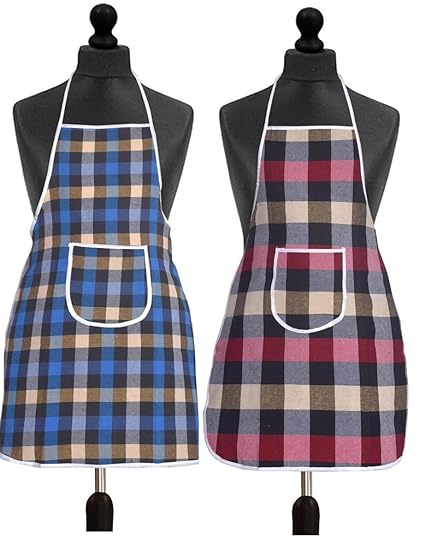 Yellow Weaves Check Design Waterproof Cotton Kitchen Aprons - (Pack of 2)