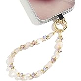 Little Fire Craft Natural Stone Wristlet Phone Strap Crystal Beaded Phone Lanyard for Women Handmade Beaded Wrist Strap (Quartz/Clear)