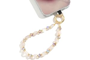 Little Fire Craft Natural Stone Wristlet Phone Strap Crystal Beaded Phone Lanyard for Women Handmade Beaded Wrist Strap (Quar