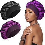Sweet View Silk Bonnet 2 Pack Silk Hair Wrap Sleeping Cap Black Purple