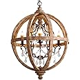 LOVEDIMA New 24" Wide Retro Rustic Weathered Wooden Globe Chandelier Crystal 5-Light Pendant Lighting