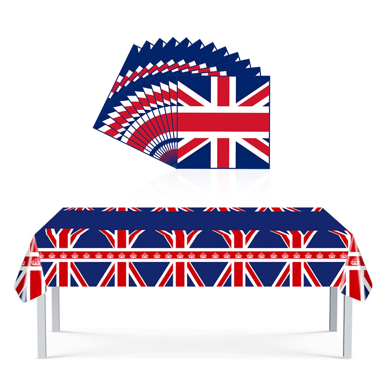 Runmeihe 274 * 137cm Union Jack Table Cloth with Napkin, Ve Day Tablecloths Tableware Table Cloth, Plastic Union Jack Table Cover, for Royal Event Street Party Great Britain Celebrations