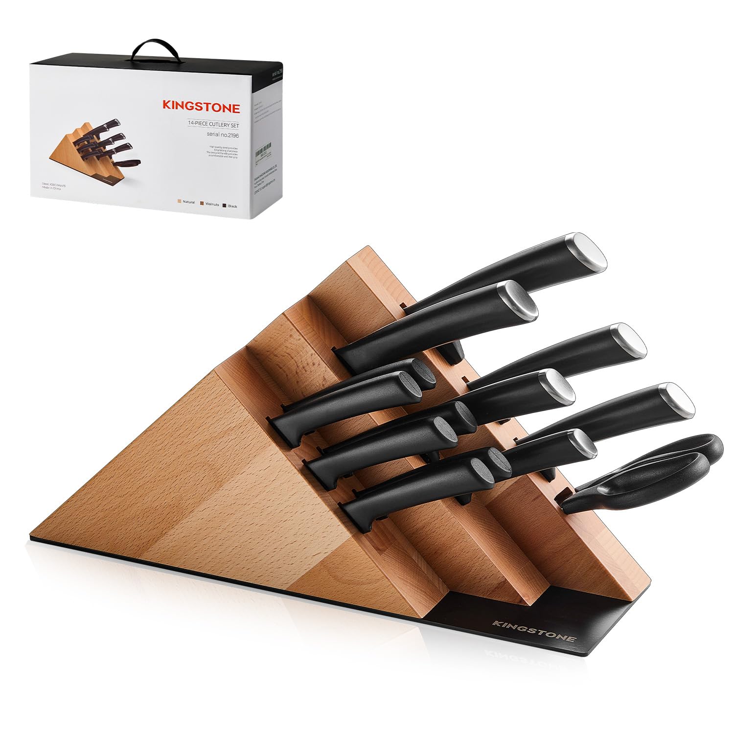 Photo 1 of KINGSTONE 14-Piece Knife Block Set, Precision-Honed High-Carbon Stainless Steel Knives with Long-Lasting Sharpness, Ergonomic Balanced Handles for Home & Serious Cooks, Natural