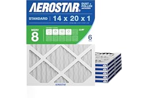 Aerostar 14x20x1 MERV 8 - 6 Count - High Efficiency Pleated HVAC, Furnace & Air Conditioner Filters - Removes Dust, Lint, Mold & Allergy-Causing Pollen