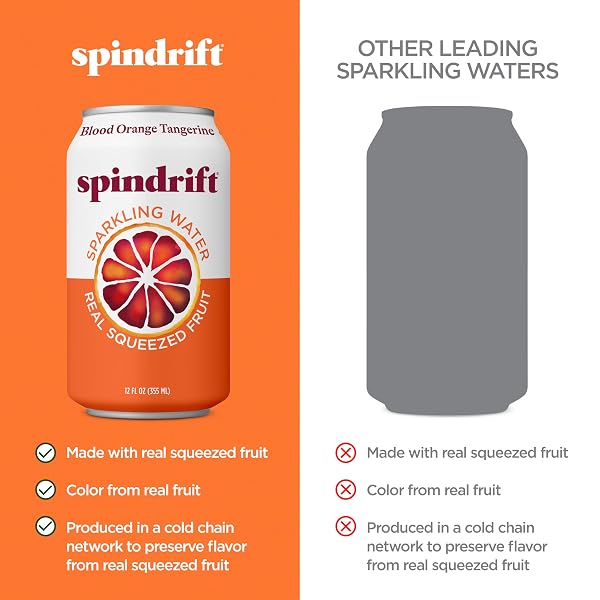 SPINDRIFT SPARKLING WATER, BLOOD ORANGE TANGERINE FLAVORED, MADE WITH REAL SQUEEZED FRUIT, 12 FL OZ CANS, PACK OF 24 (ONLY 12 CALORIES PER CAN)