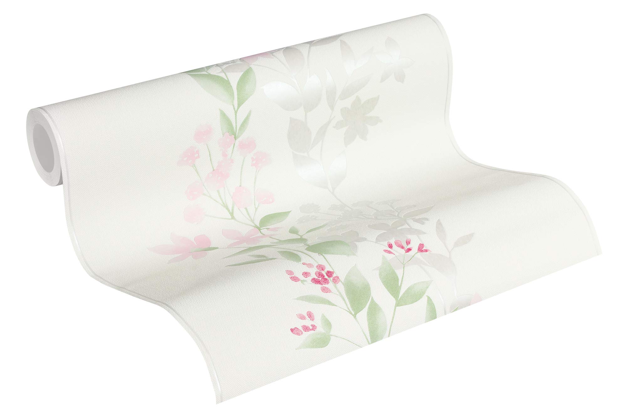 A.S. Création Floral Wallpaper Blooming Non-Woven Wallpaper 10.05 m x 0.53 m Green Pink Grey Made in Germany by Livingwalls 372661 37266-1