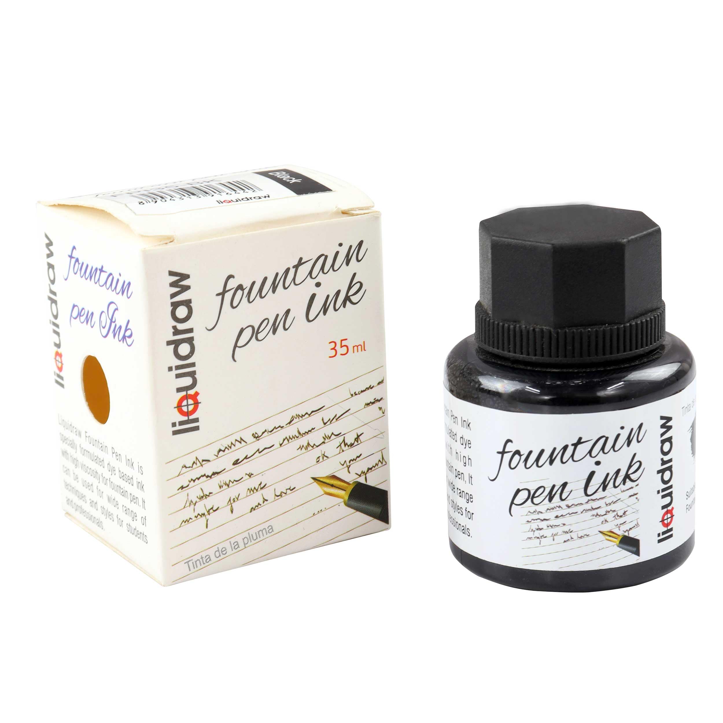 Liquidraw Fountain Pen Ink Bottle - Black | 35 ml Dye-Based Refill for Fountain Pens & Ink Converters | Smooth-Flow Liquid for Writing, Calligraphy, Journaling, Drawing & Sketching