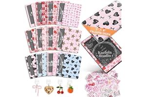 KACIOLA STUDIO 12PCS Pink Bow Skin for E-Reader, and 4PCS Type C Charms for E-Reader with Scrapbook Stickers, 7"x5" Skin Fron