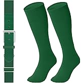 LEACOOLKEY Baseball Belt and Socks Combo Set Adjustable Softball Socks and Elastic Belt for Youth and Adult