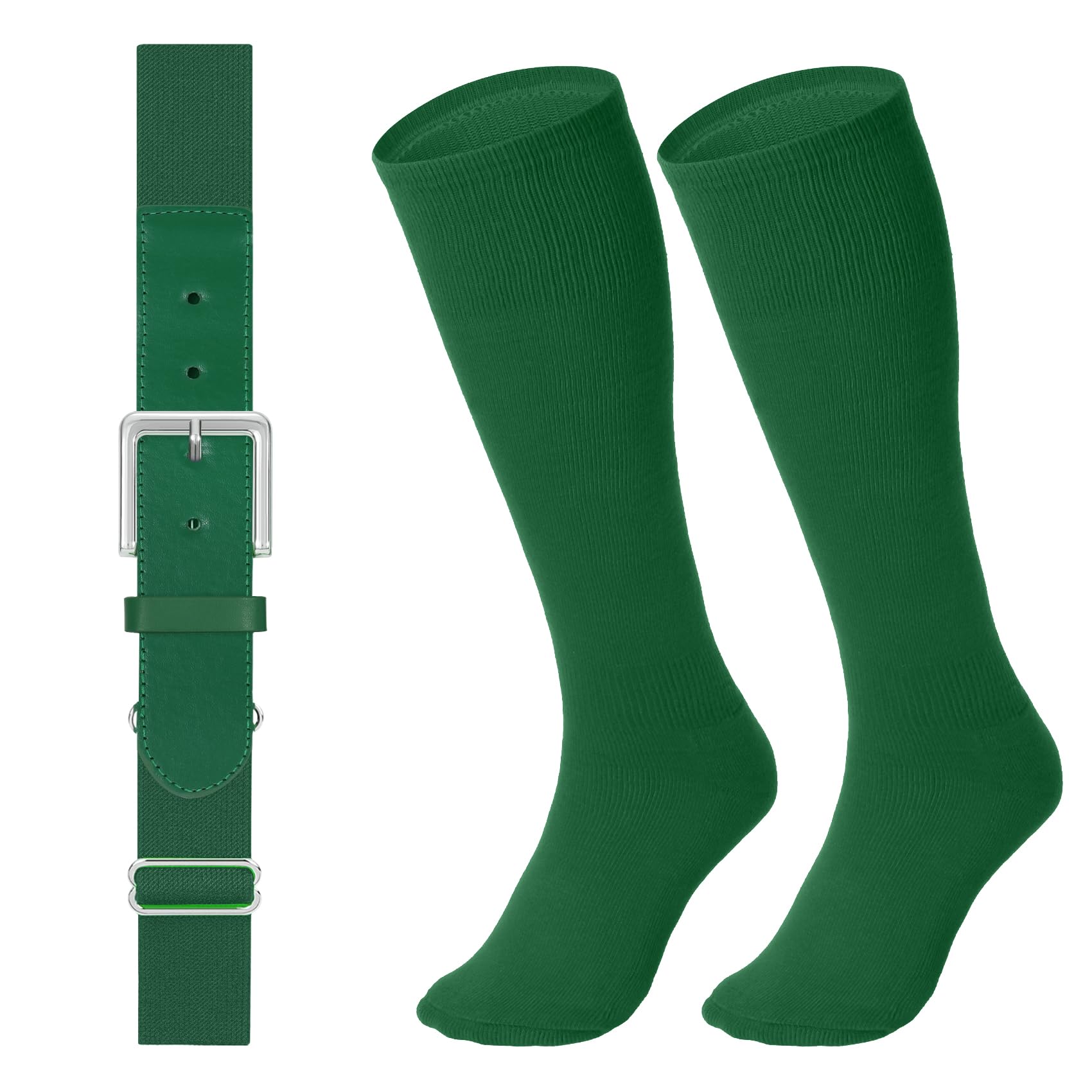 Photo 1 of LEACOOLKEY Baseball Belt and Socks Combo Set Softball Socks and Elastic Belt, Dark Green