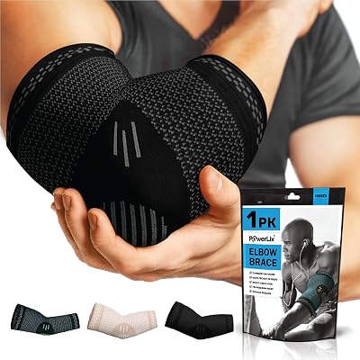 POWERLIX Elbow Brace Support Compression Sleeve M Black for Tendonitis Tennis
