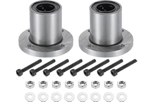 uxcell LMF16UU Linear Ball Bearings 16mm Bore 28mm OD 37mm Length Round Flange Nickel Plated with Screws for CNC Machine 3D P