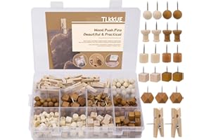 TLKKUE 235 Pieces Push Pins, 6 Style Wood Push Pins with Push Pin Clips Decorative Thumb Tacks for Cork Board Photos Documents Drawings Maps Office Classroom Home Craft Projects