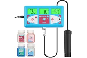 UIUZMAR Aquarium pH Salinity Continuous Monitor Digital Salinty Meter for Saltwater Aquarium Smart pH Salt Tester Digital pH PPM Salt Tester for Reef Tank 6 in 1 Tester for Fish Tank Koi Pond