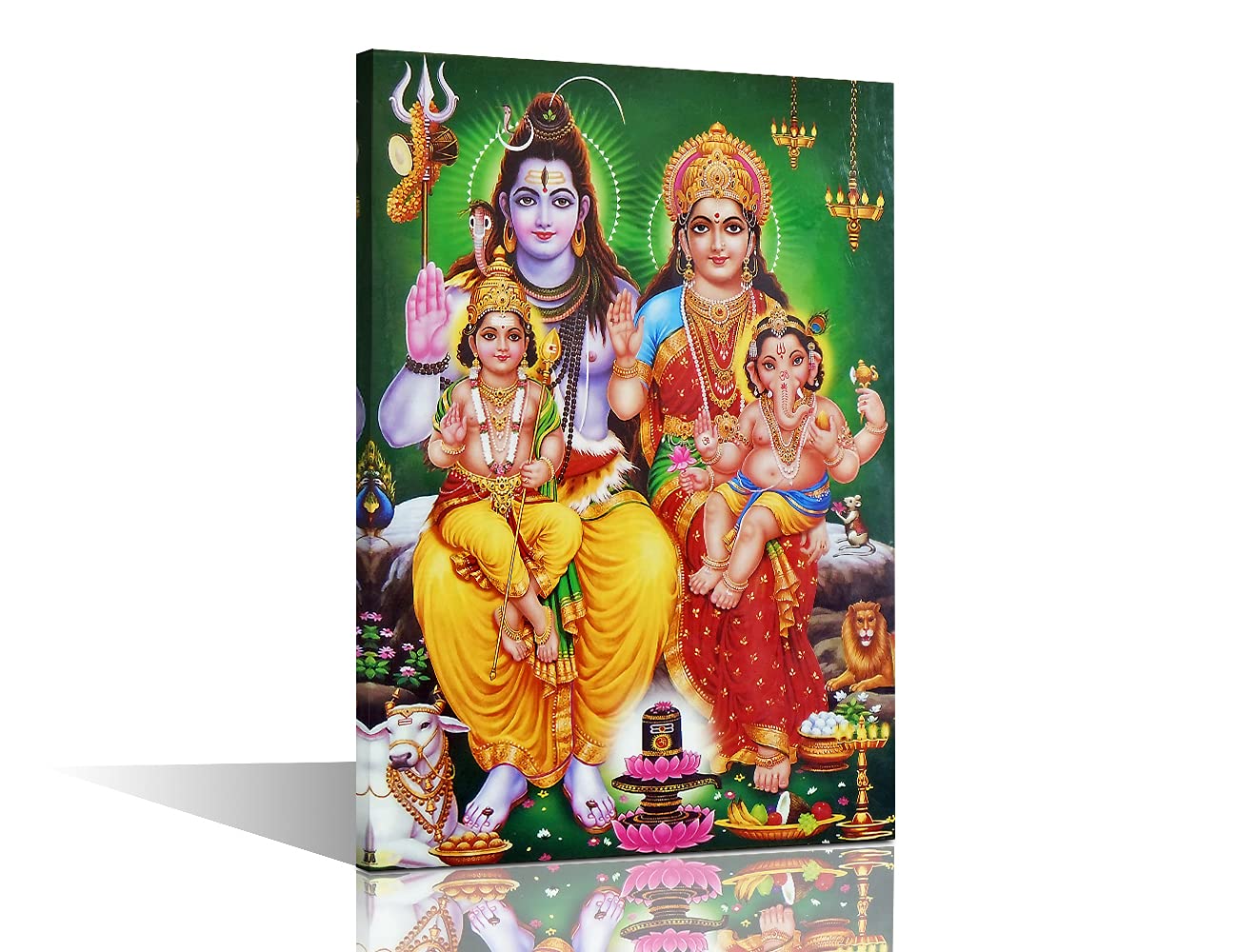 Canvas Wall Art Lakshmi Narasimha Wall Paintings 1 Piece Wall Decoration for Living Room Decor Hindu God Wall Pictures for Bedroom Poster and Print Stretched and Framed Ready to Hang (16''Wx 24''H)