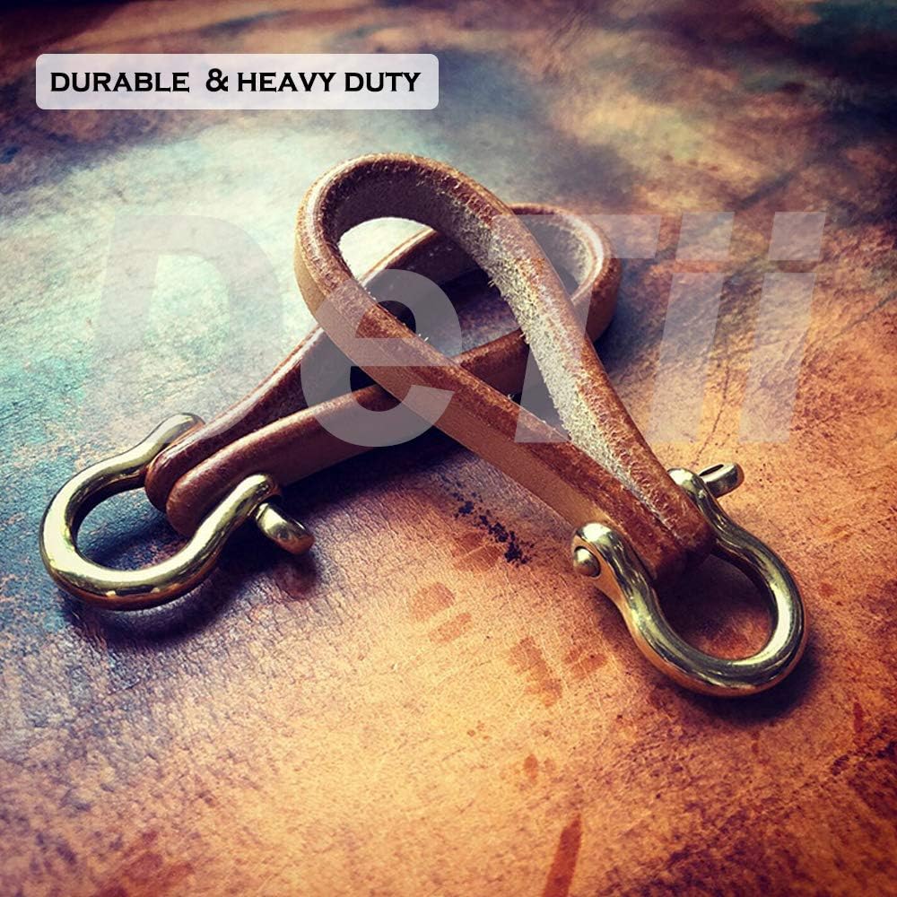 2PCS D-Rings with Screw Pure Brass Shackles Horseshoe U Shape Key Ring DIY Leather Craft Purse Small Heavy Duty Keychains for Car Keys Easy Open Durable Driving Keychain (Small-1/4")