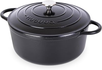 Nuovva Enamelled Cast Iron Dutch Oven 7.3 Qt with Lid 30cm Black