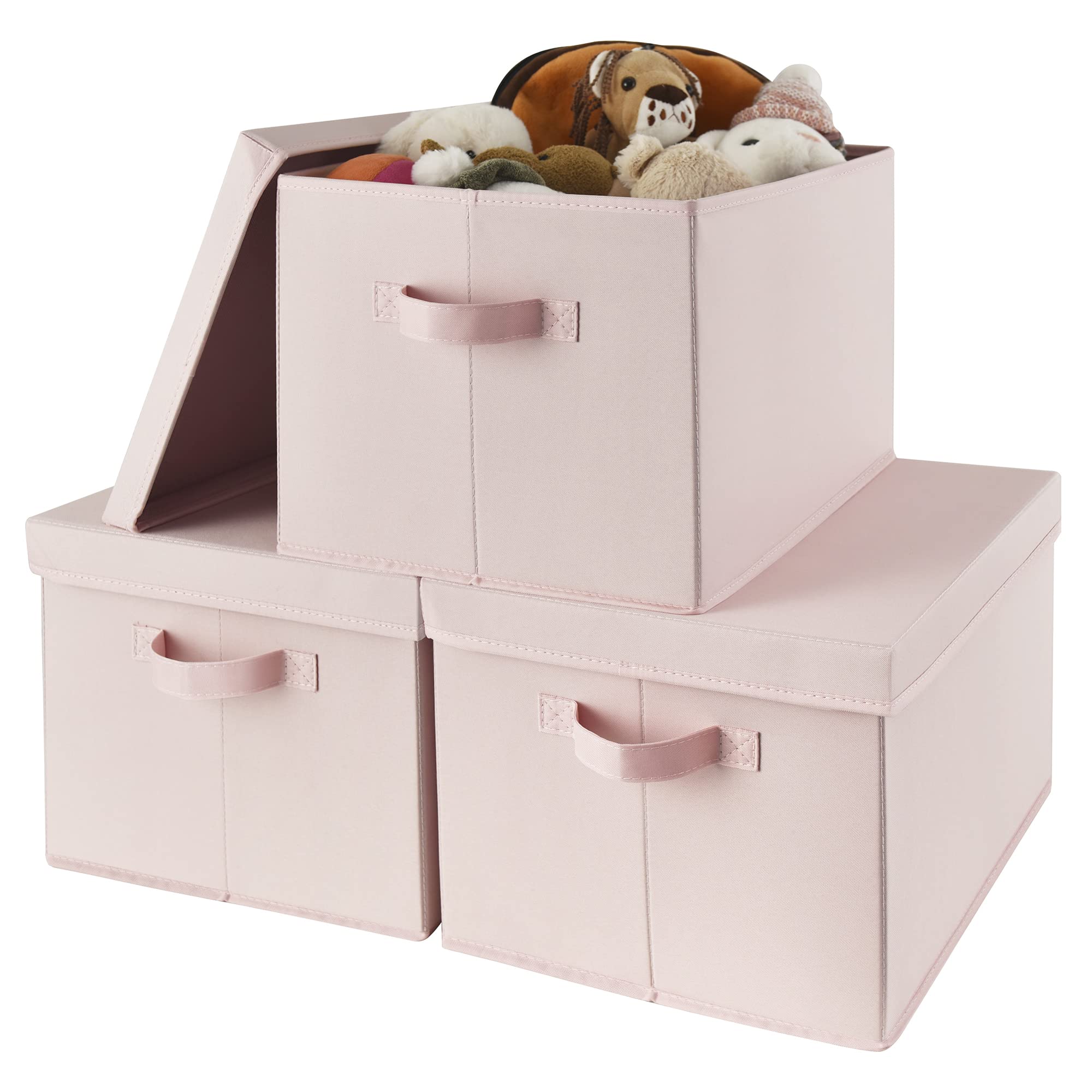 Photo 1 of ** PARTIAL SET /1 BOX W 2 LIDS** GRANNY SAYS Storage Bins Fabric, Large Storage Bins with Lids, Collapsible Storage Box Closet Shelf, Decorative Storage Baskets for Organizing Bedroom Dorm Nursery, Pink, 3-Pack