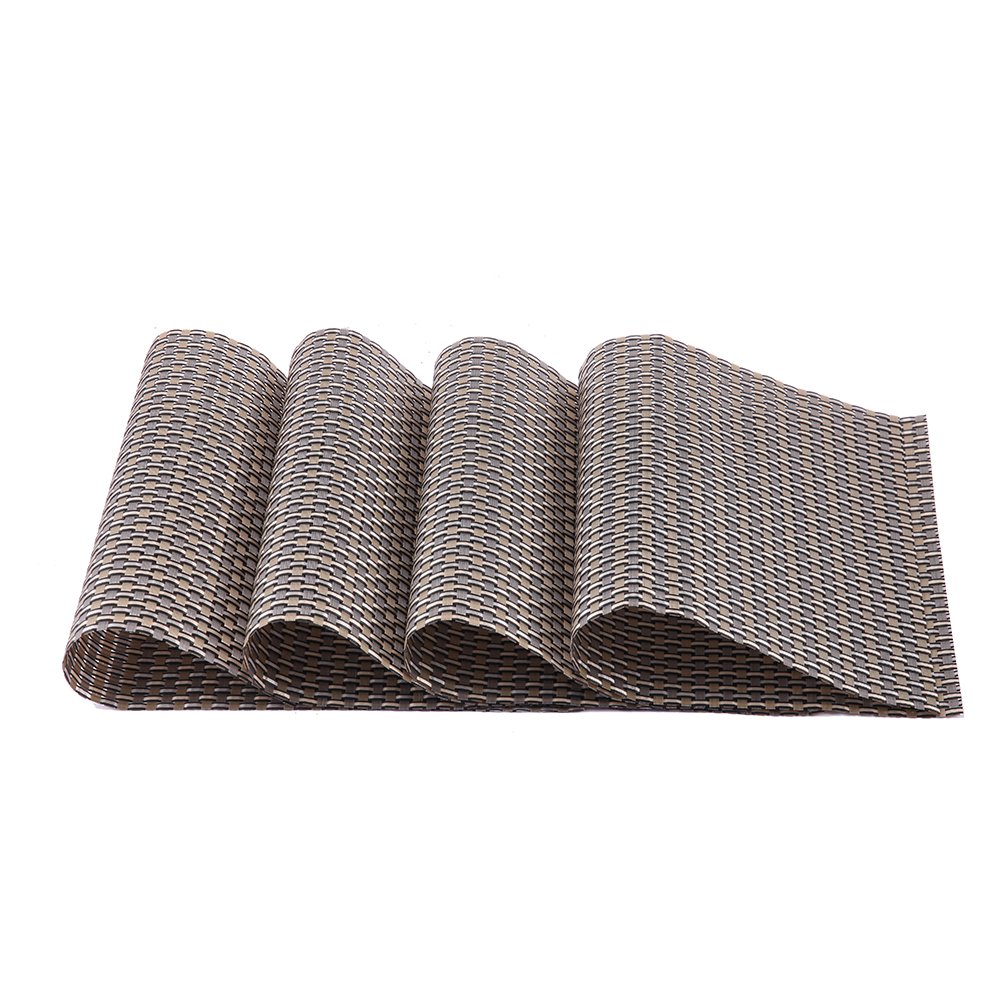 Set of 4 Placemats, Fashion European Style PVC Woven Vinyl Placemat Non-slip Insulation Placemat Washable Table Mats (Gold + Black white)
