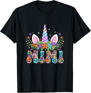 Mimi Colorful Floral Unicorn Mother's Day Family Women T-Shirt