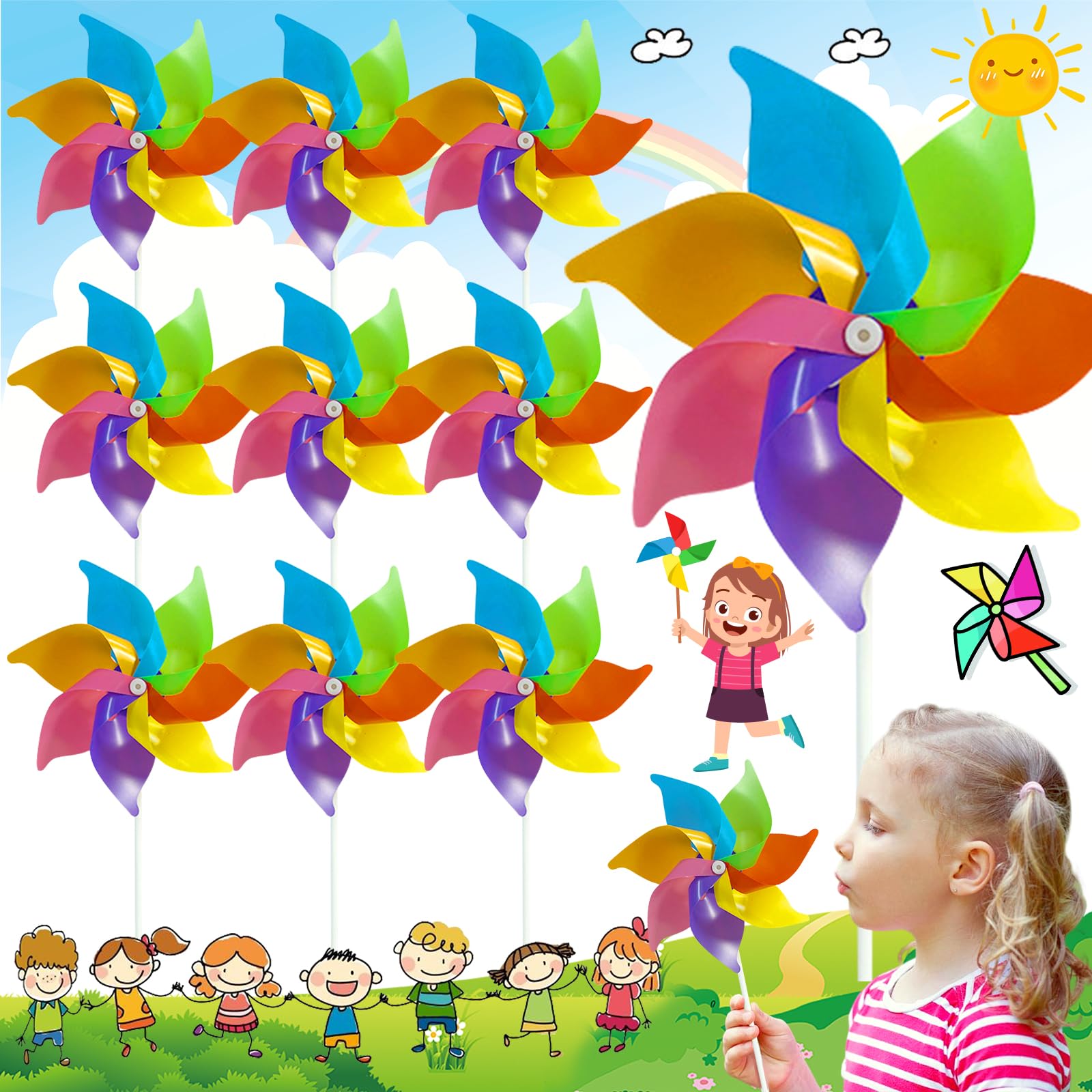SoundZero 10 Pieces Windmill for Children, Graffiti Windmills Toy, Windmill for Children, Paper, Rainbow Windmill for Children, Colorful Windmills (with Accessories)