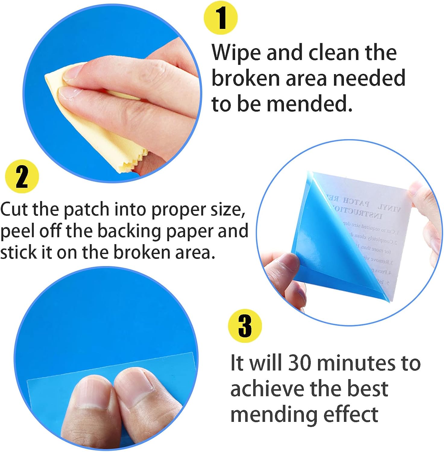 ASMPIO 30 Pieces Vinyl Pool Patch, Self-Adhesive PVC Repair Patches for Swimming Pools, Inflatable Boats, Air Bed, Raft Kayak, Blue : Garden & Outdoor
