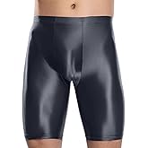 FEOYA Men's Shiny Glossy Oily Compression Shorts Tights See Through Sheer Sports Trunks Bottoms for Bodybuilding