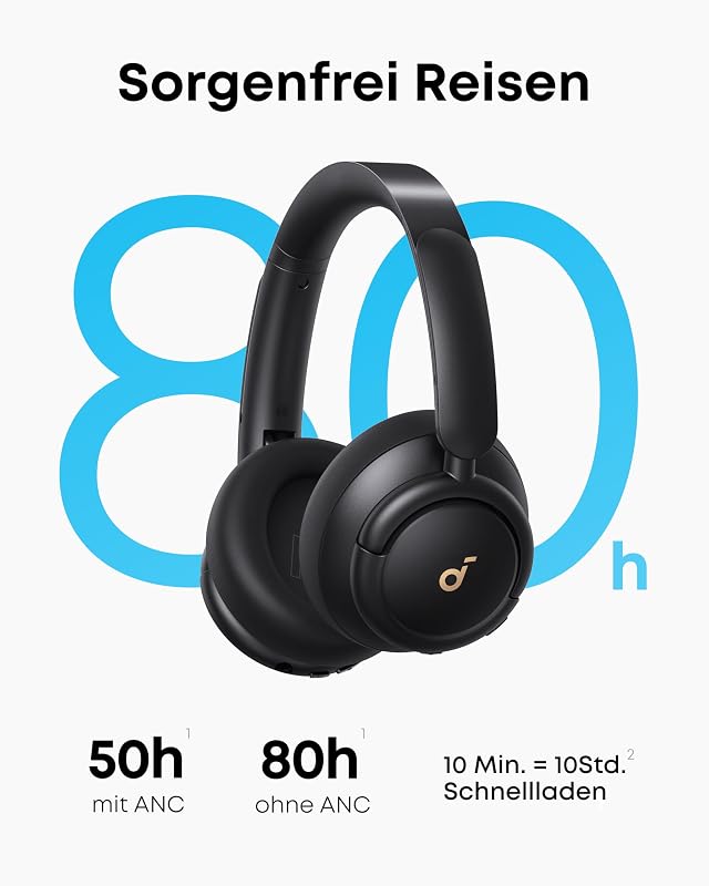 by Anker Q30 Bluetooth Kopfhörer, Hybrid Active Geräuschisolierung, Individuelle Modi, Hi-Res Sound, EQ in App, 40h Akku, bequemer Halt, Verbindung von 2 Geräten (Schwarz)