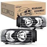 Nilight Headlights for 2002 2003 2004 2005 Ram 1500 2500 3500 Truck Black Housing Clear Corner,Headlight Assembly Replacement kit,Driver and Passenger Side,2 Pack