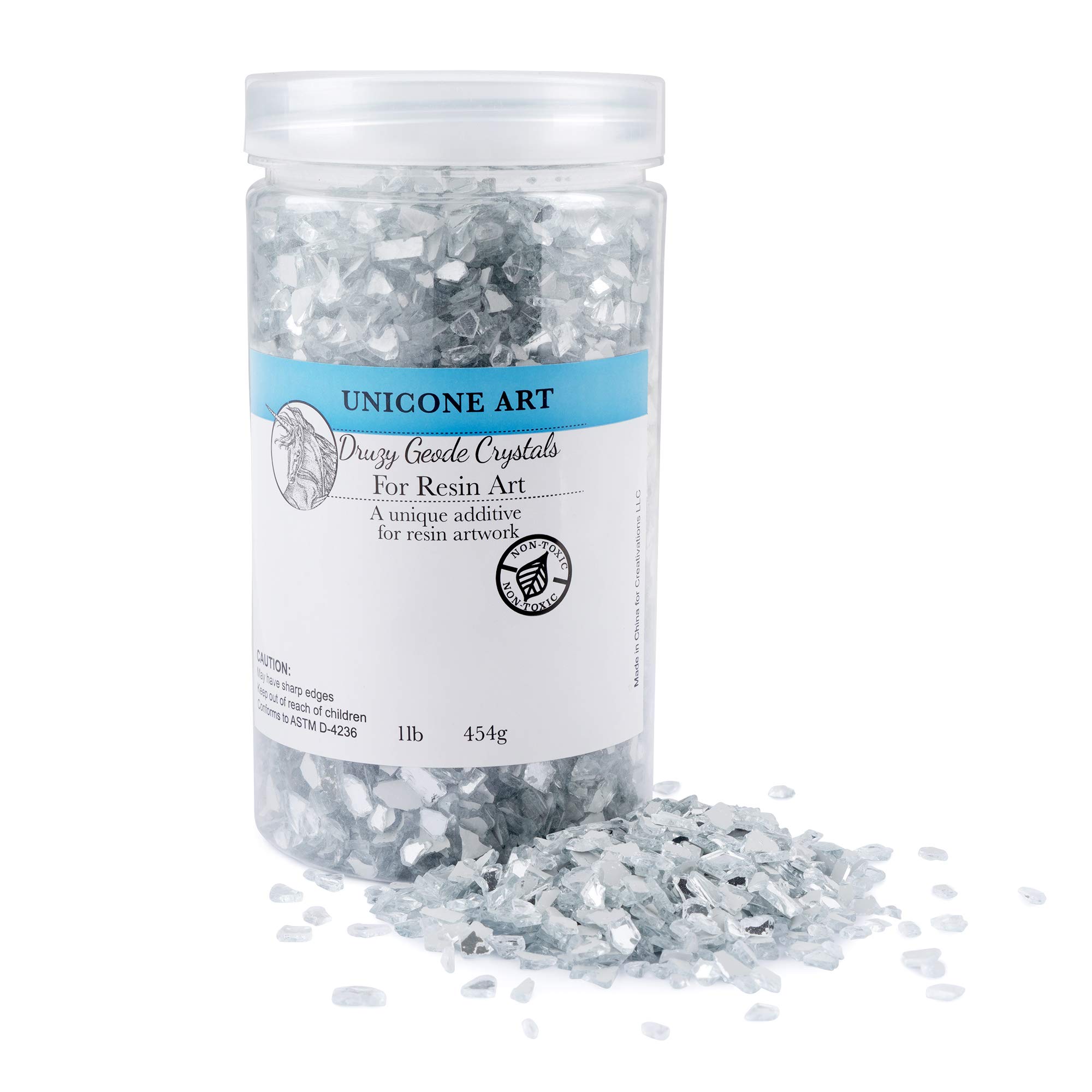 unicone art Druzy Geode Crushed Mirror Glass for Resin Epoxy Art Irregular Chunks of Crushed Glass, Metallic, Shiny, Bright, for DIY Art and Craft Projects (1lb.)