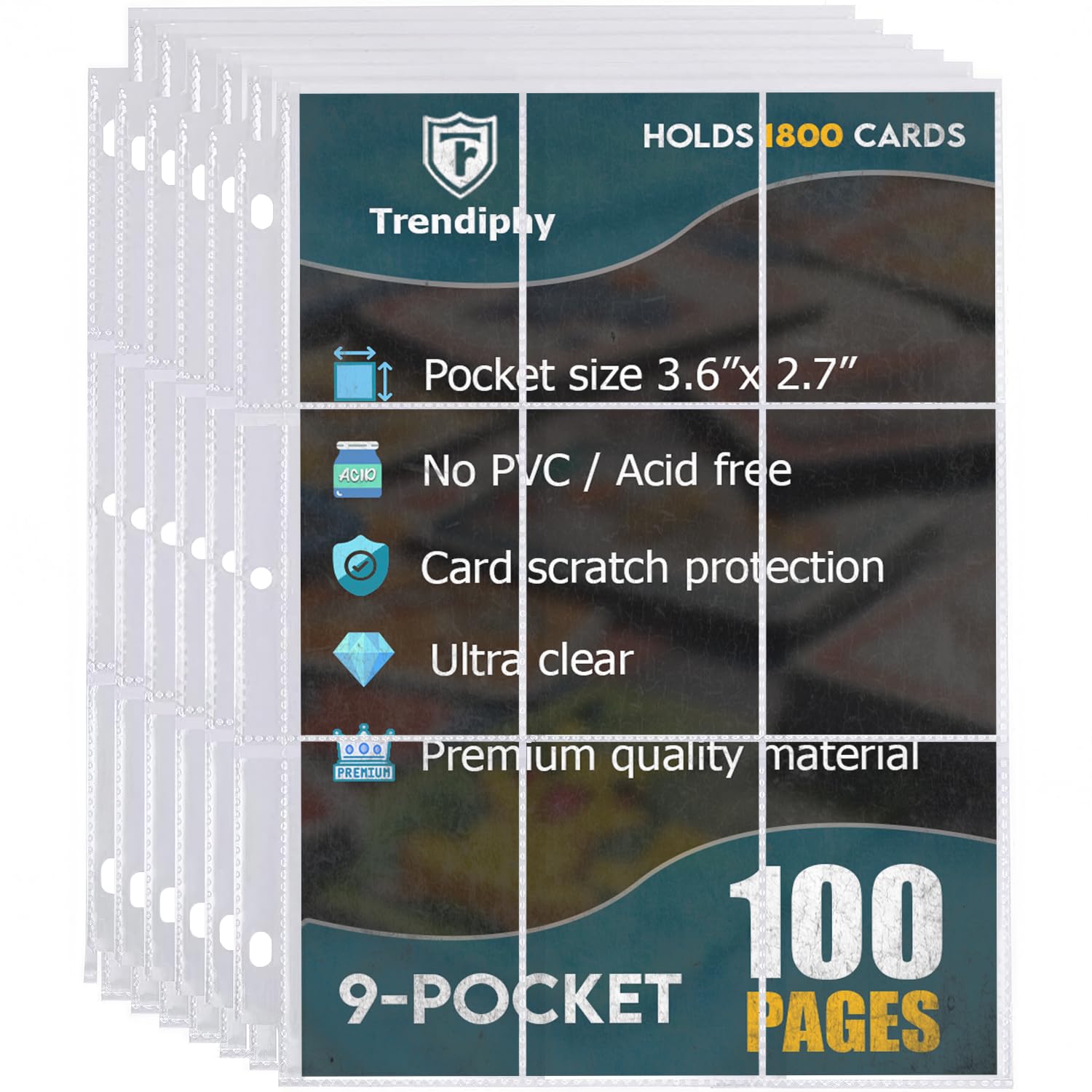 Photo 1 of 1800 Pockets Trading Card Sleeves, Premium 9-Pocket 100 Pages, Double-Sided Baseball Binder Sleeves, Protectors Binder Sheets for TCG Card Storage - Fits 3 Ring Binder (100 Sheets)