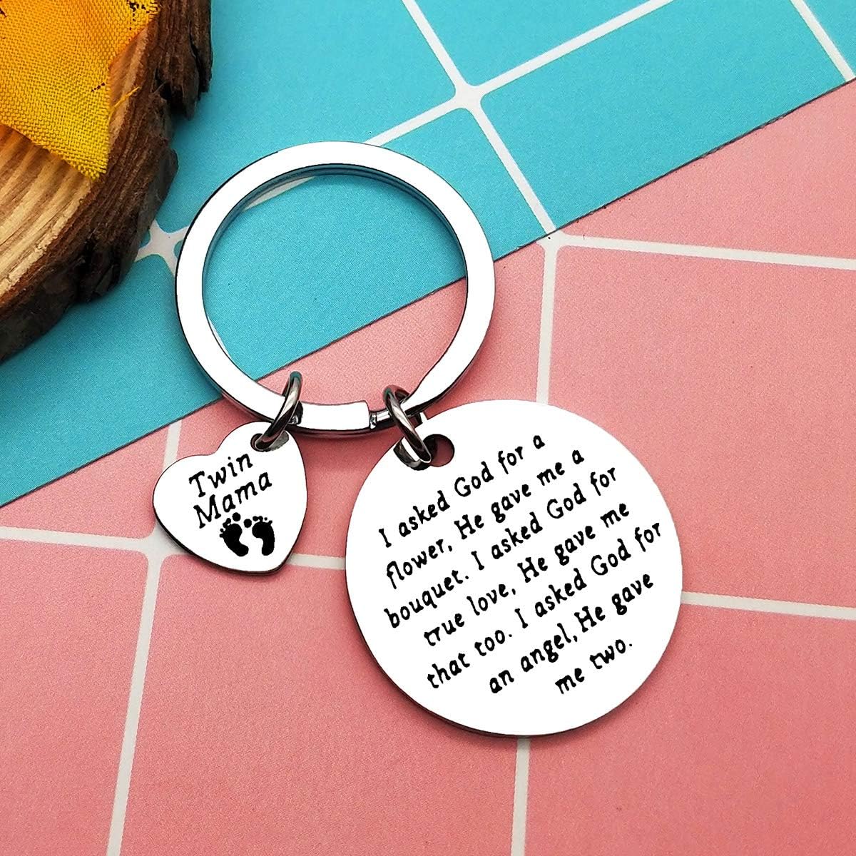 Twin Mom Gift Twin Mum Keyring Twin Mum Gift for Mom Of Twins Gift New Mom Keychain Twins Keyring To Be Mommy Gift New Mom Keyring Mother Of Twins Keychain Twin Mama Gift God Gave Me Two Twin Keychain - Image 4