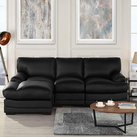 Black Leather Sectional Sofa Couch With Chaise Modern Black L