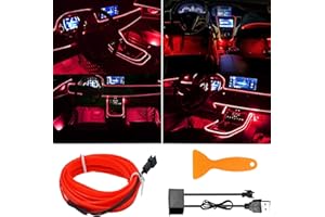 JAIZAIWJ Red USB EL Wire Car LED Interior Strip Light Neon Wire Lights 3M/10FT 5V Car Ambient Lighting Kit with 6mm Sewing Edge Glowing Electroluminescent Led Lights for Car, Decorations，Party