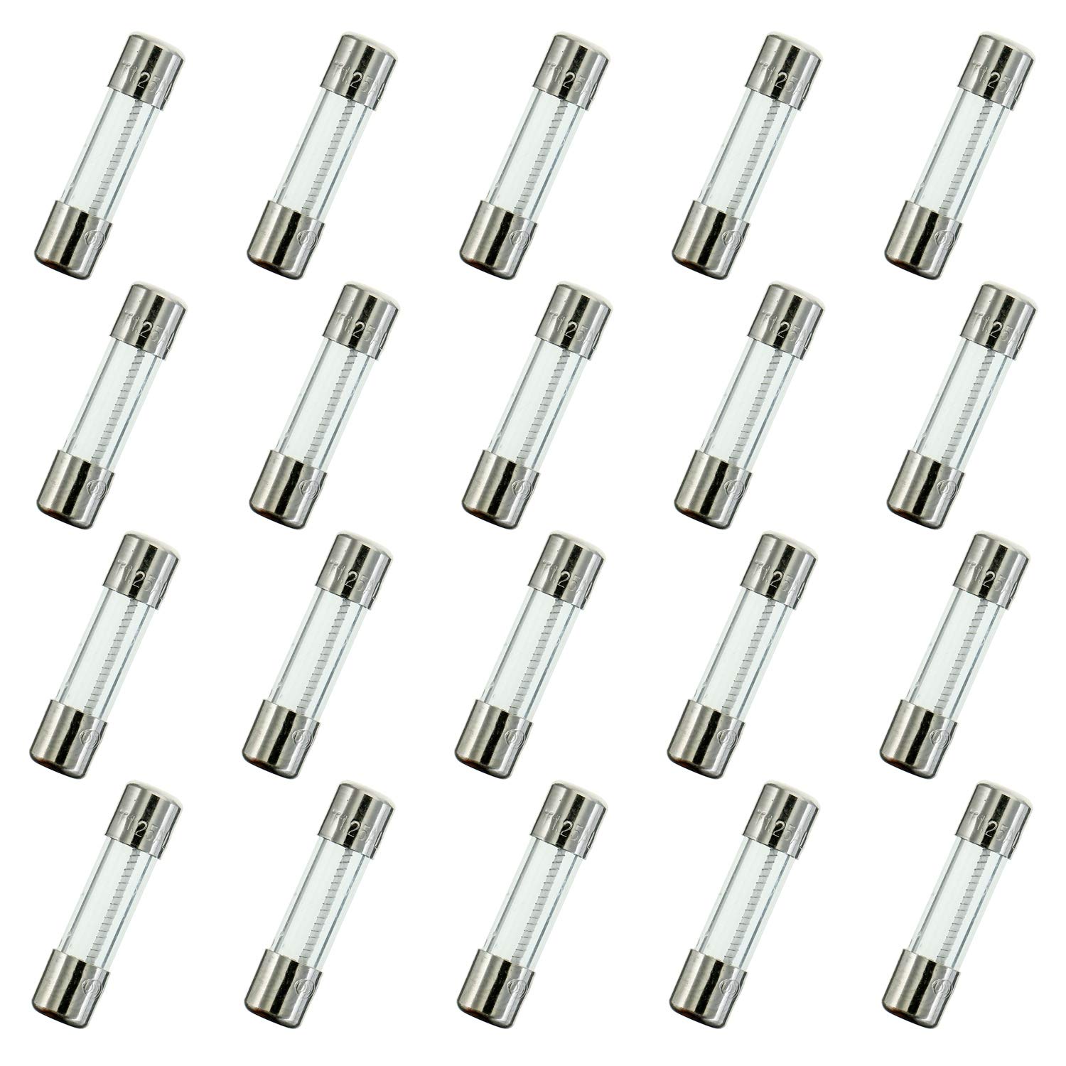 HUAREW T1.25AL250V 20 Pcs 5x20mm slow blow glass fuse 1.25A 250V 0.2 x 0.78 inch time delay fuse
