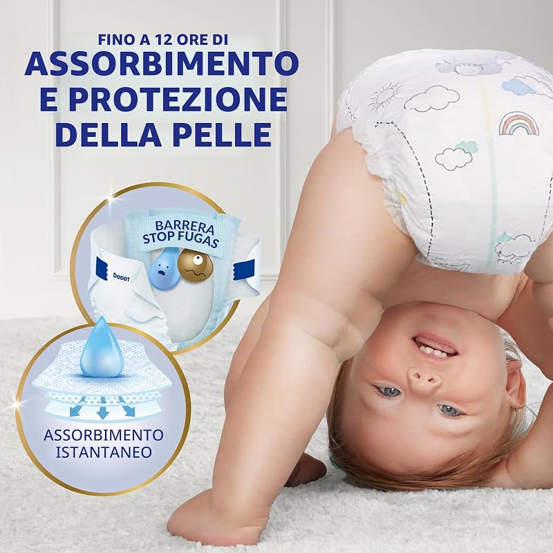 Pannolini per bambini sensitivi, taglia 4 (9-14 kg), 172 pannolini + 4 pants in regalo, fino a 12 ore di protezione anti-perdite e cura della pelle, confezione mensile