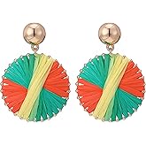Viva Joya Boho Raffia-Style Dangle Earrings, Lightweight Handmade Woven Statement Jewelry for Women, Offered in Solid Shades, Color-Mix Designs, and Unique Vintage-Washed Styles