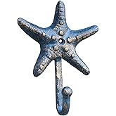 HillSpring Starfish Cast Iron Hook, Decorative Wall Hanger for Keys, Screw and Anchor Included
